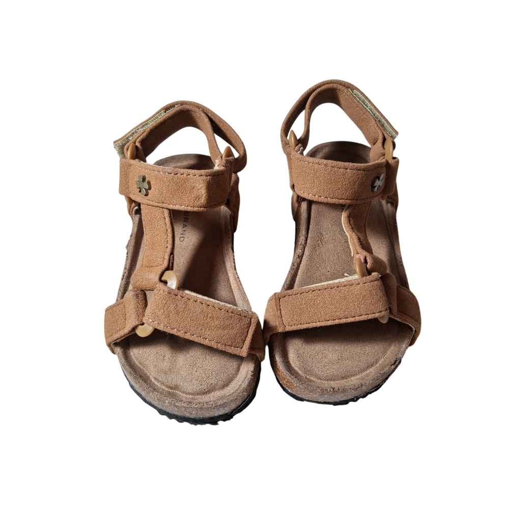 Lucky Brand Kids Tan Faux Suede Cork Footbed Sandals Adjustable Straps Size 9/10